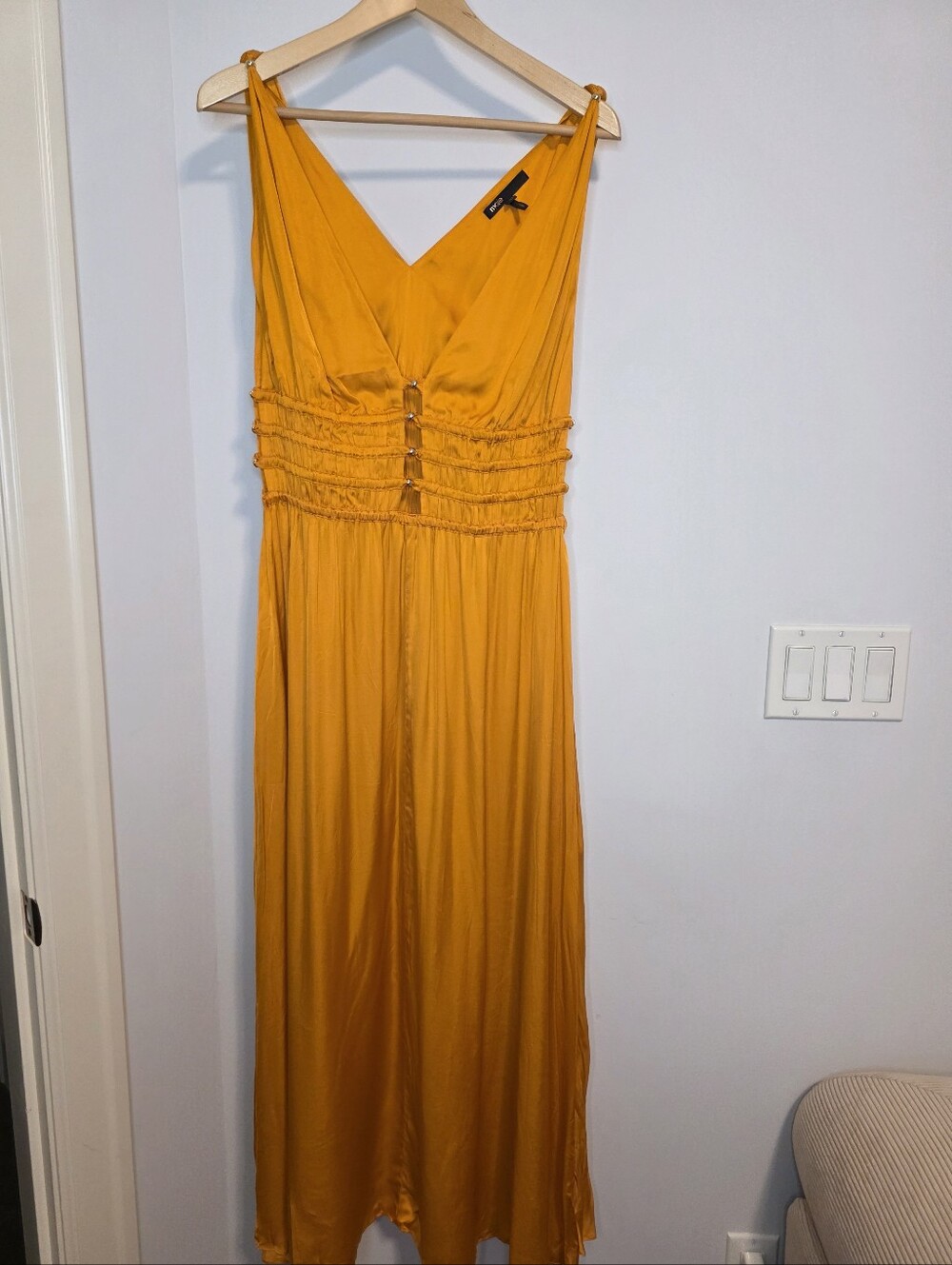 Women's Dress - Maje Satin Look Cutout Midi Evening Cocktail Party Dress Size 40 - Picture 6 of 12